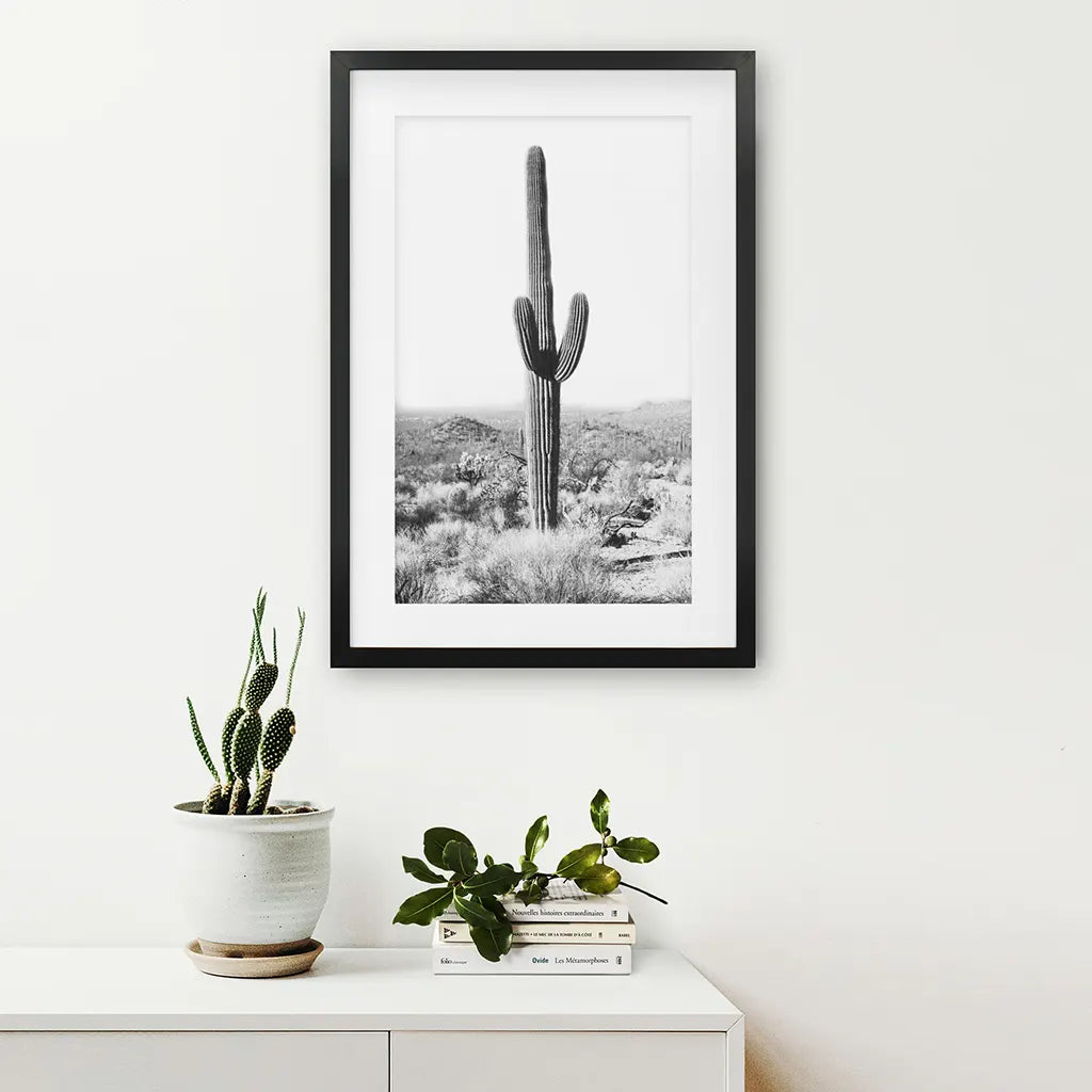 Saguaro Cactus Wall Art Print, Black White Desert Decor