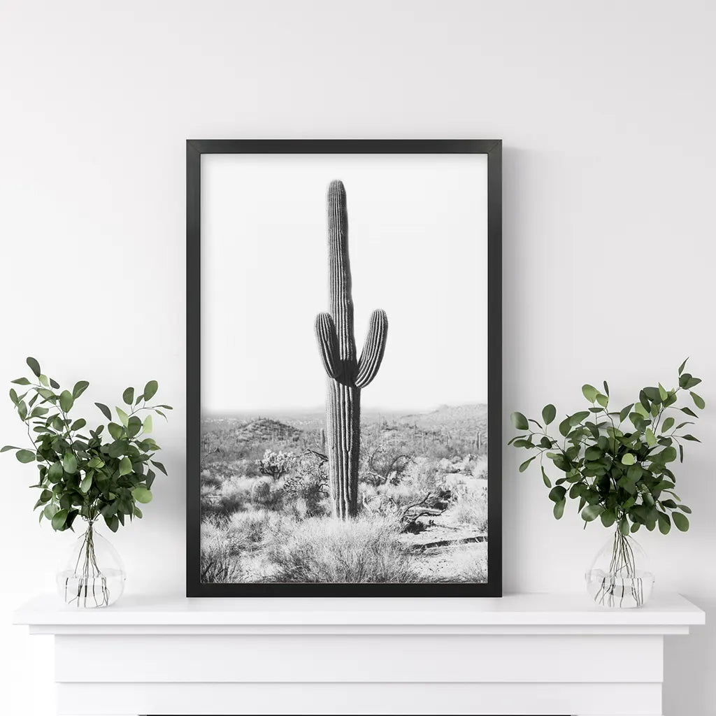 Saguaro Cactus Wall Art Print, Black White Desert Decor
