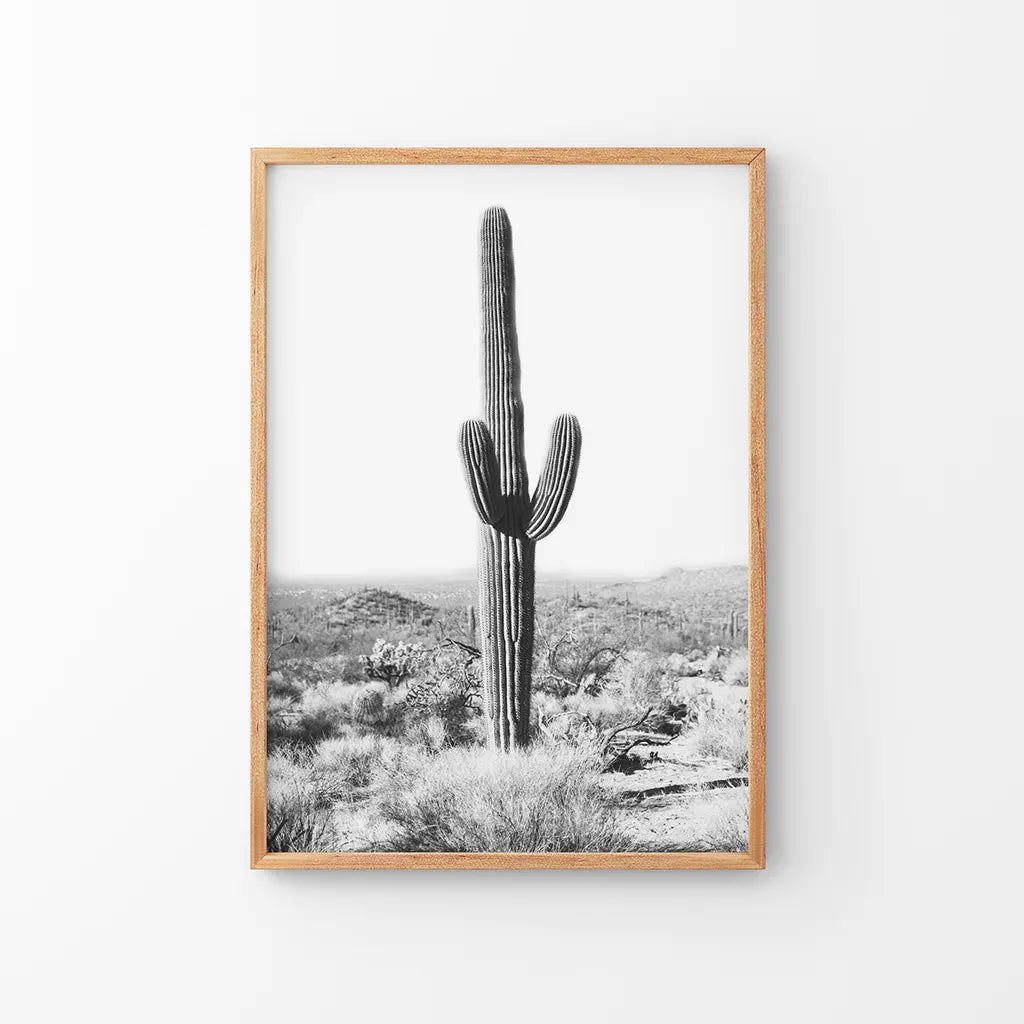 Saguaro Cactus Wall Art Print, Black White Desert Decor