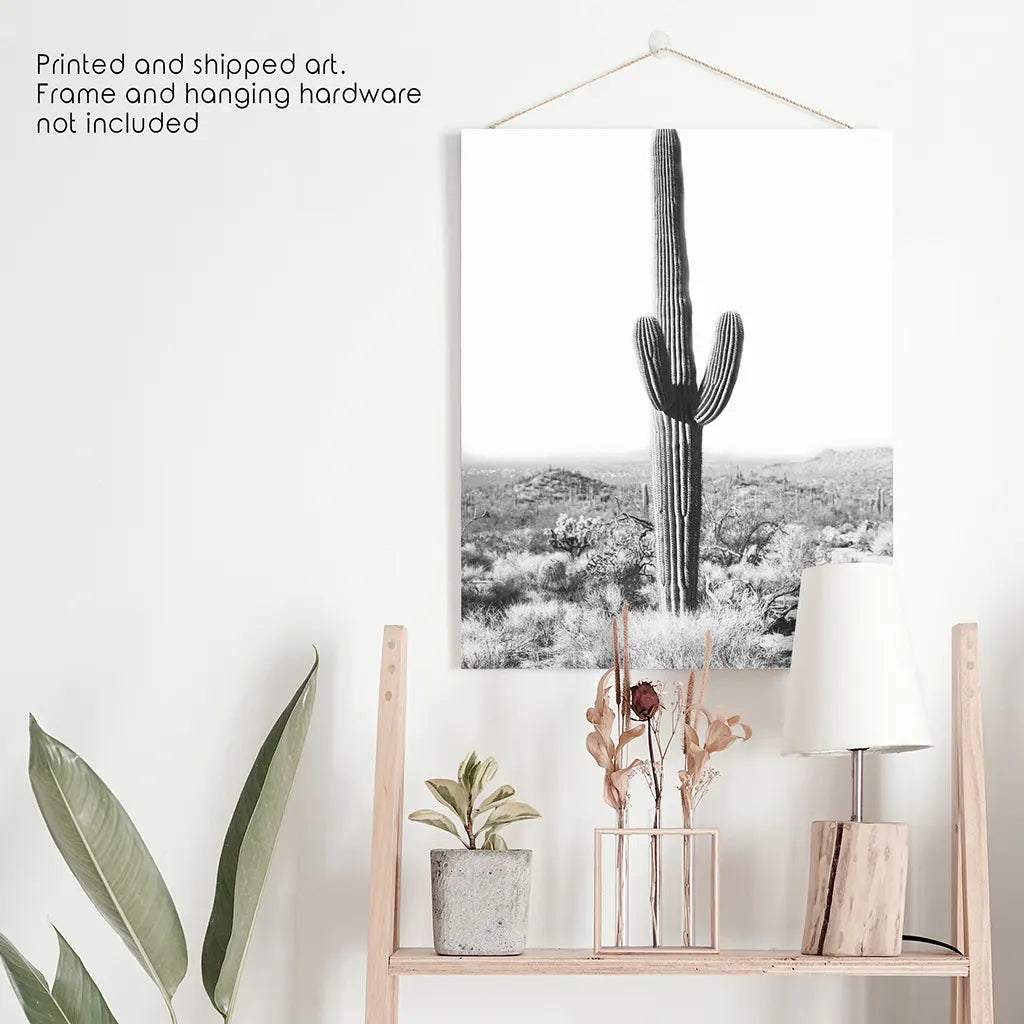 Saguaro Cactus Wall Art Print, Black White Desert Decor