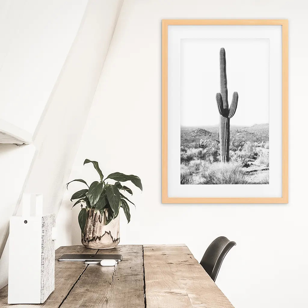 Saguaro Cactus Wall Art Print, Black White Desert Decor