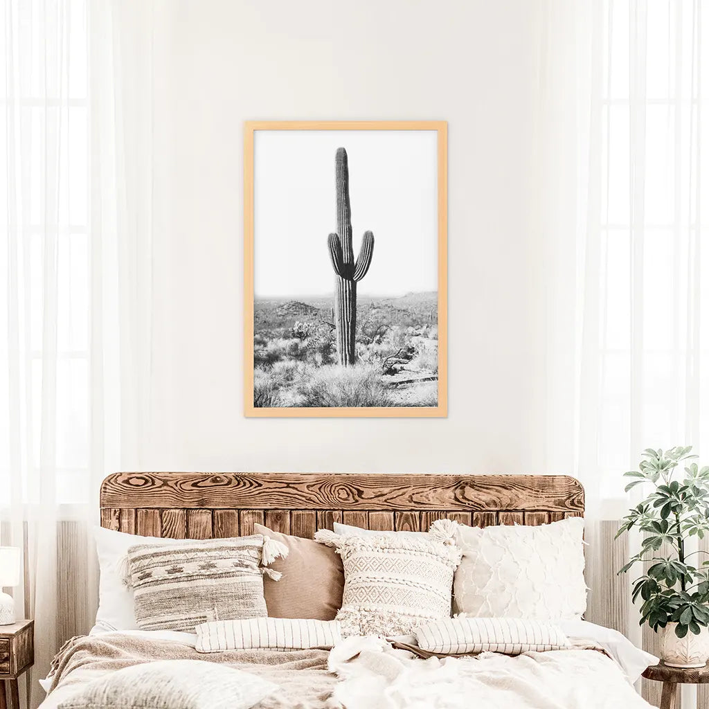 Saguaro Cactus Wall Art Print, Black White Desert Decor