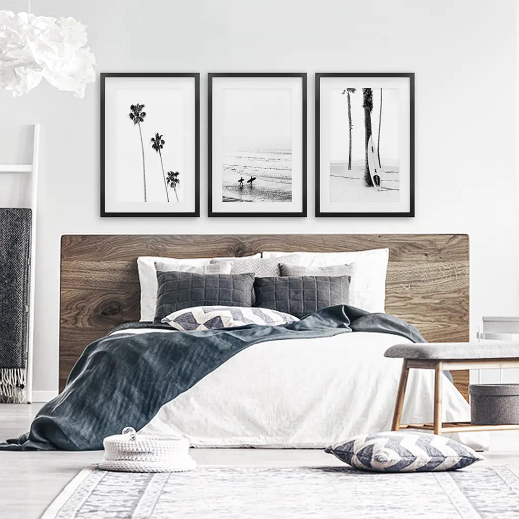 Black White Surf Wall Art Set of 3. Ocean Waves