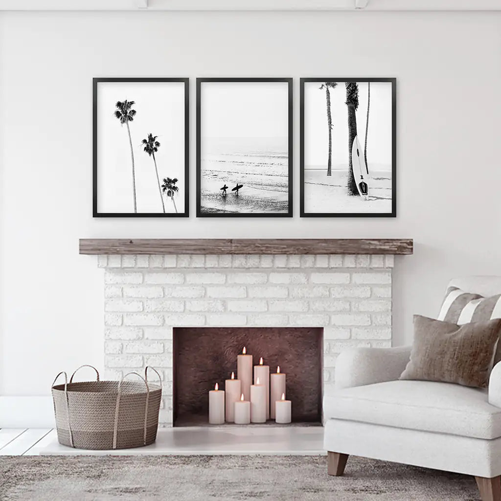 Black White Surf Wall Art Set of 3. Ocean Waves