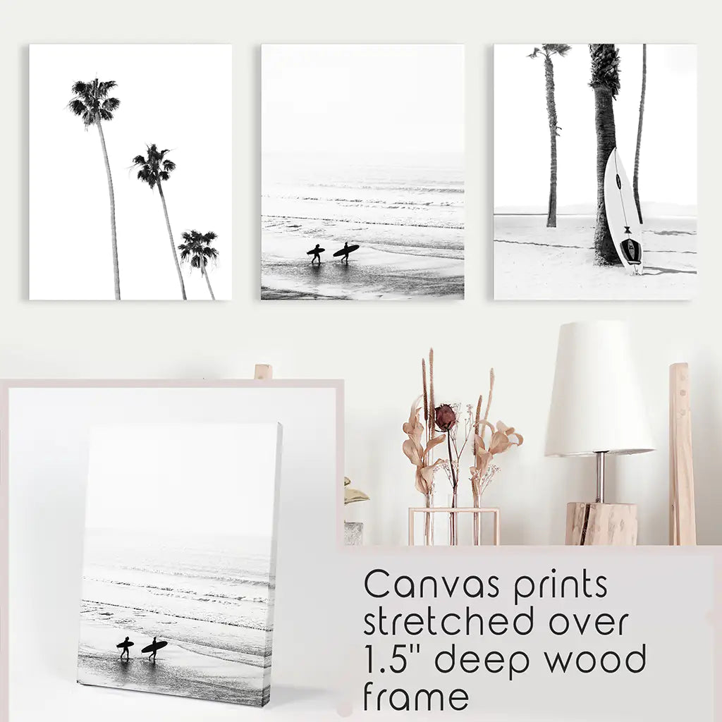 Black White Surf Wall Art Set of 3. Ocean Waves