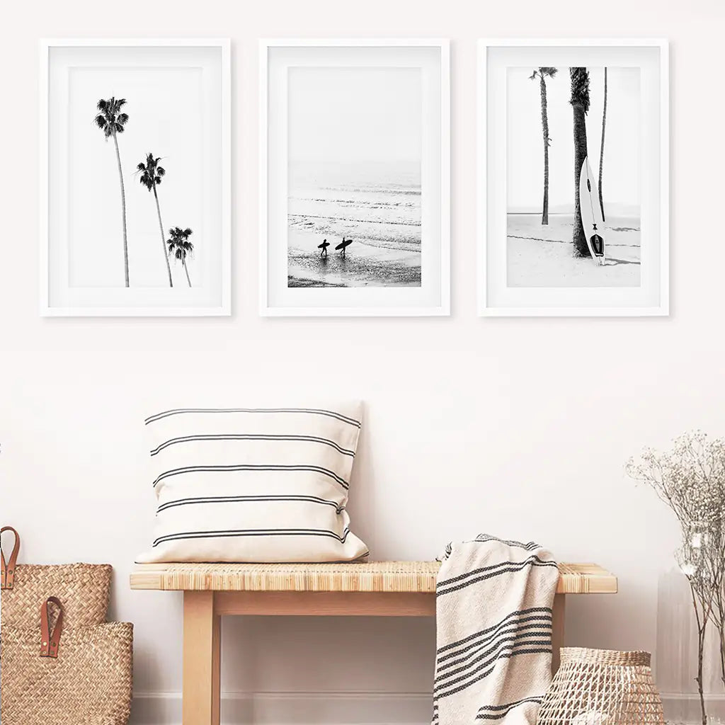 Black White Surf Wall Art Set of 3. Ocean Waves