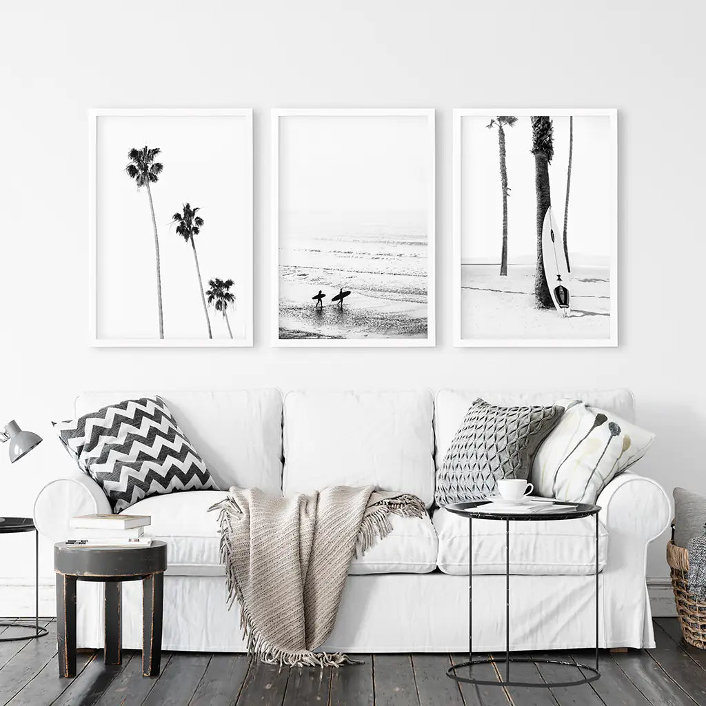 Black White Surf Wall Art Set of 3. Ocean Waves