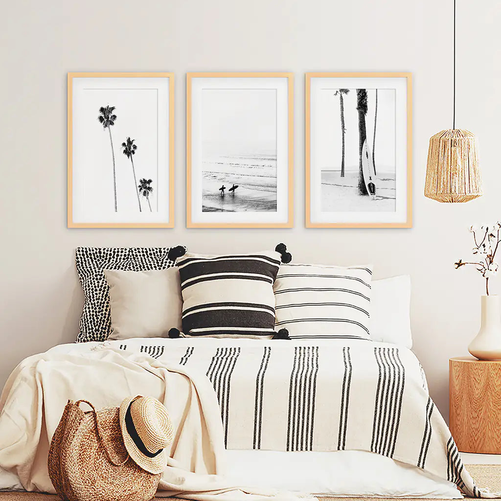 Black White Surf Wall Art Set of 3. Ocean Waves