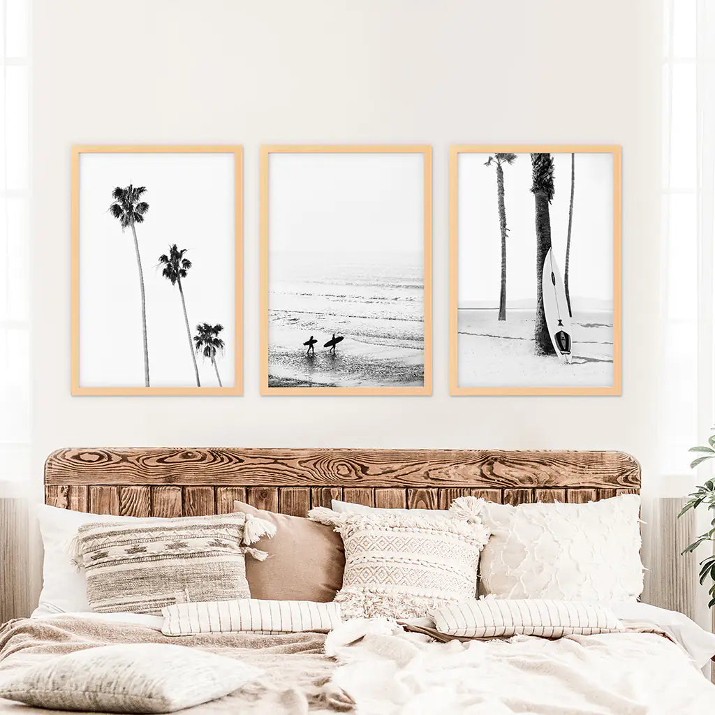 Black White Surf Wall Art Set of 3. Ocean Waves