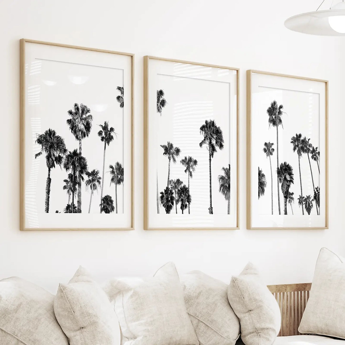 Black White Palm Trees Wall Art Triptych. Boho Beach
