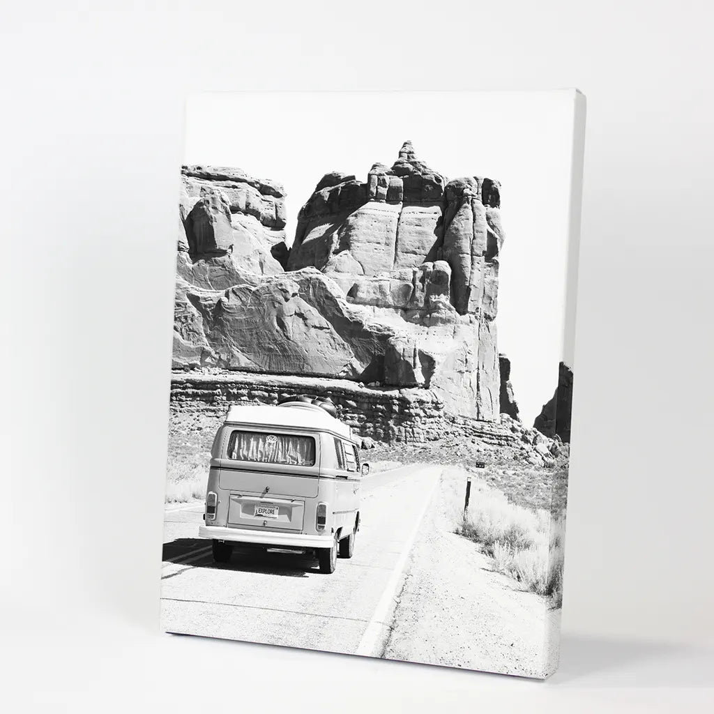 Black and White Van Camper Poster - Utah Desert Wall Art