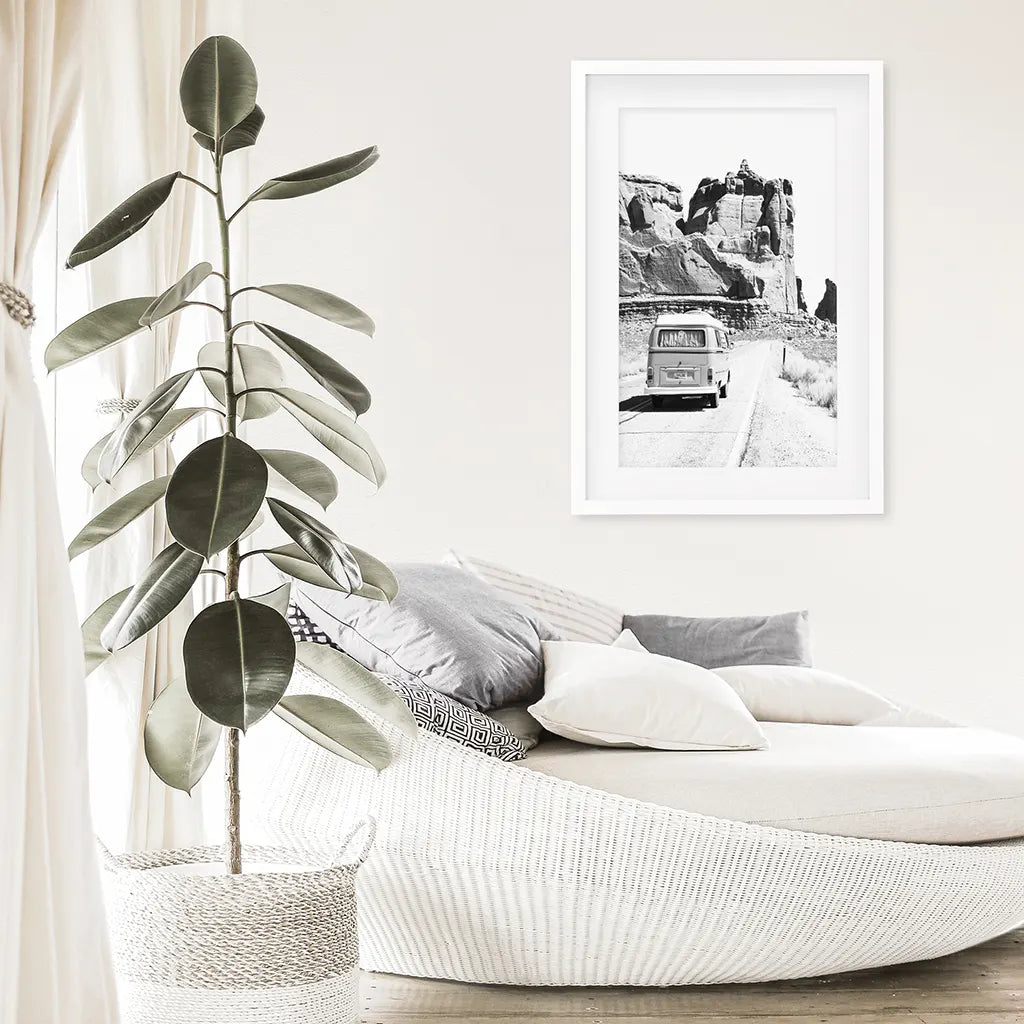 Black and White Van Camper Poster - Utah Desert Wall Art