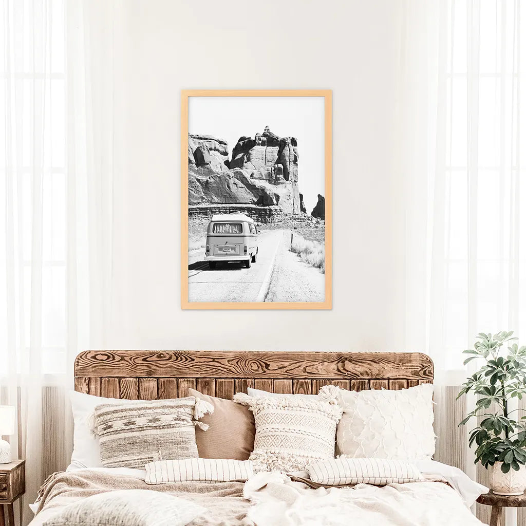 Black and White Van Camper Poster - Utah Desert Wall Art
