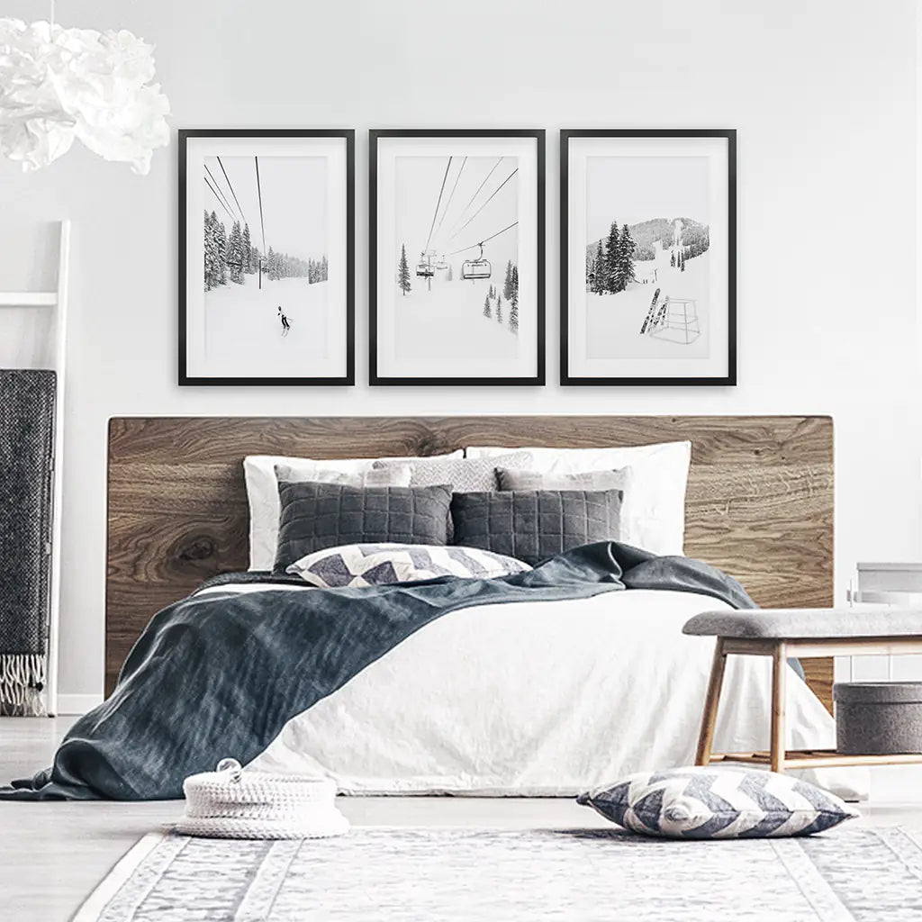 Black and White Ski Lodge Wall Art Set of 3