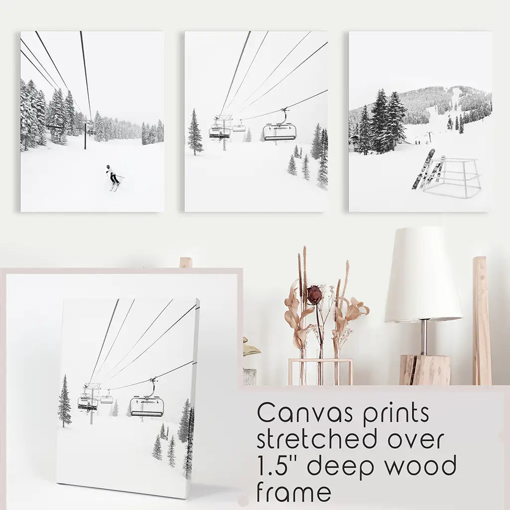 Black and White Ski Lodge Wall Art Set of 3
