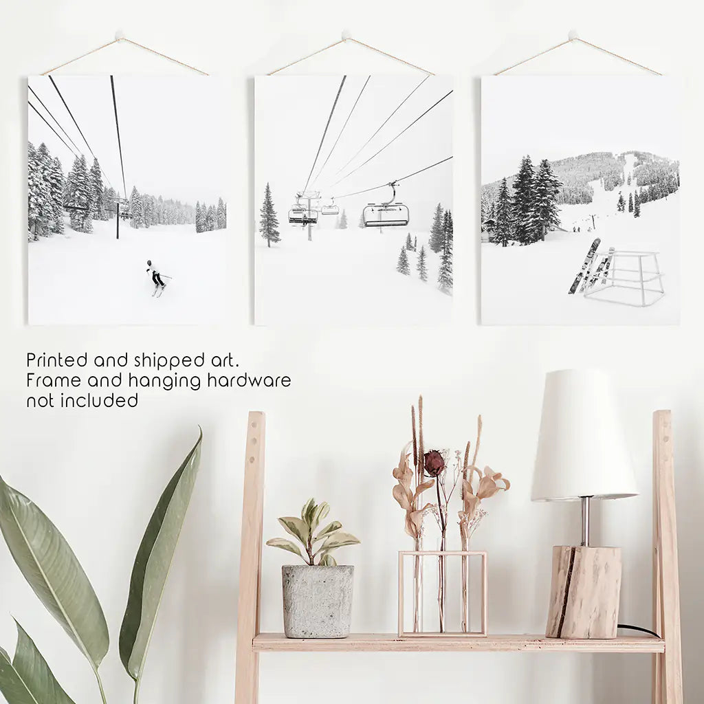 Black and White Ski Lodge Wall Art Set of 3