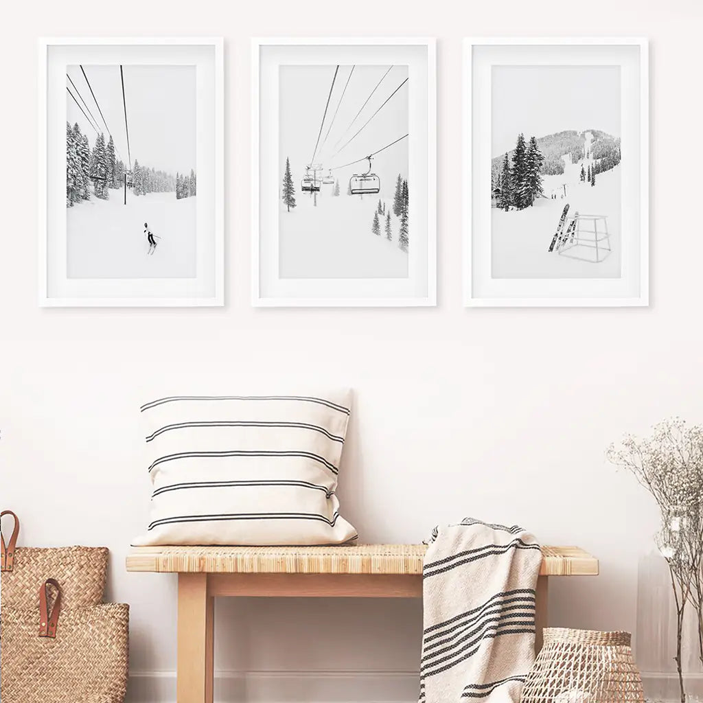 Black and White Ski Lodge Wall Art Set of 3