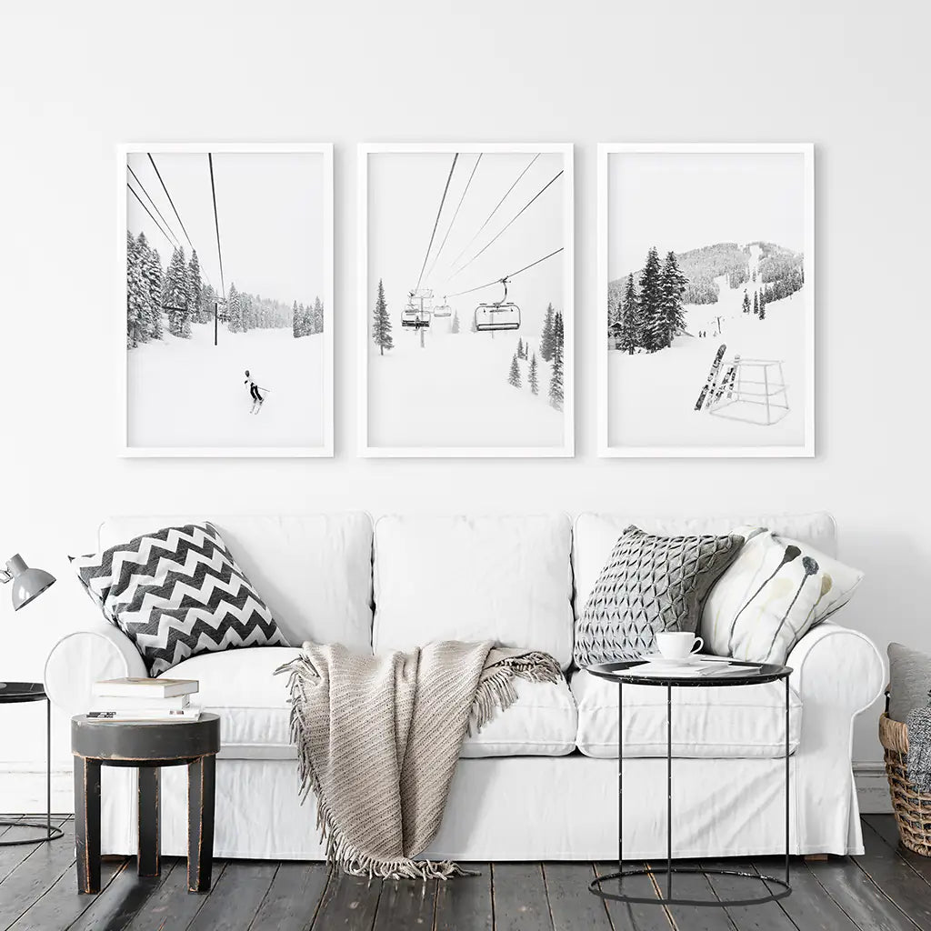 Black and White Ski Lodge Wall Art Set of 3