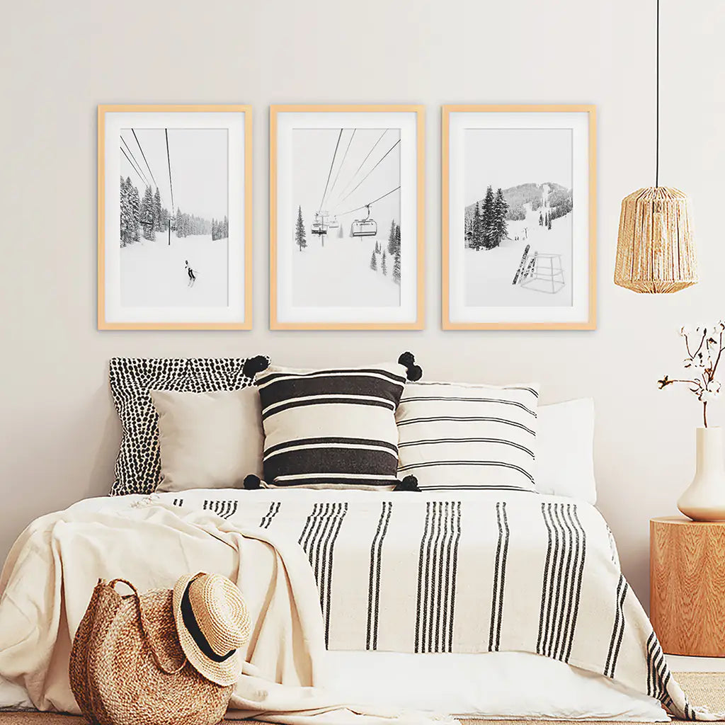 Black and White Ski Lodge Wall Art Set of 3