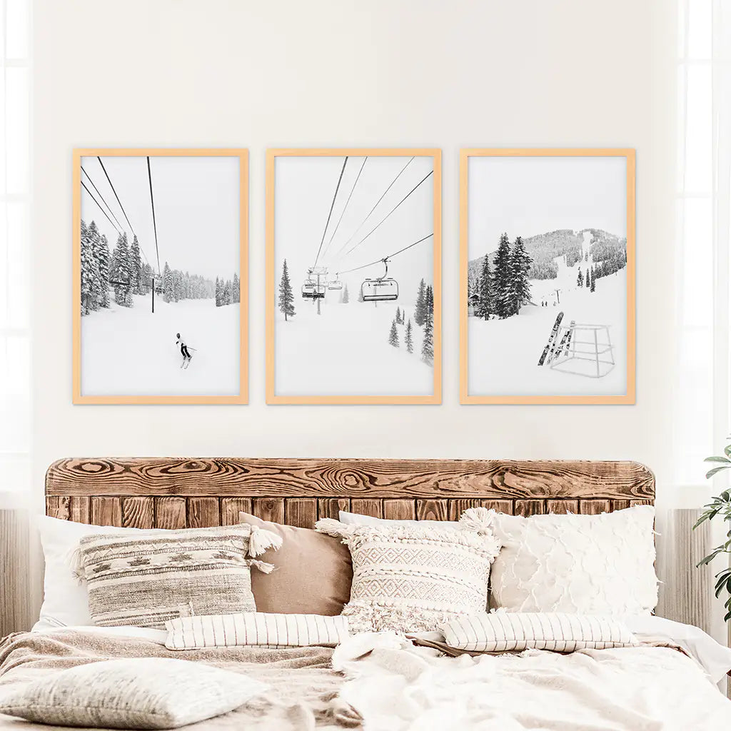 Black and White Ski Lodge Wall Art Set of 3