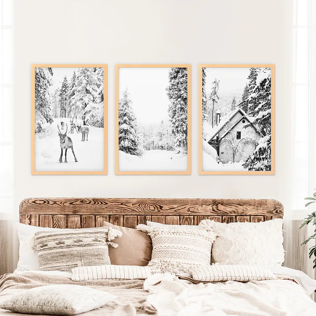 Black and White Winter Woodland Wall Art Set of 3
