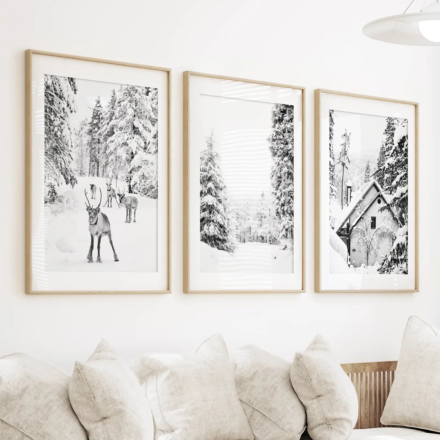 Black and White Winter Woodland Wall Art Set of 3