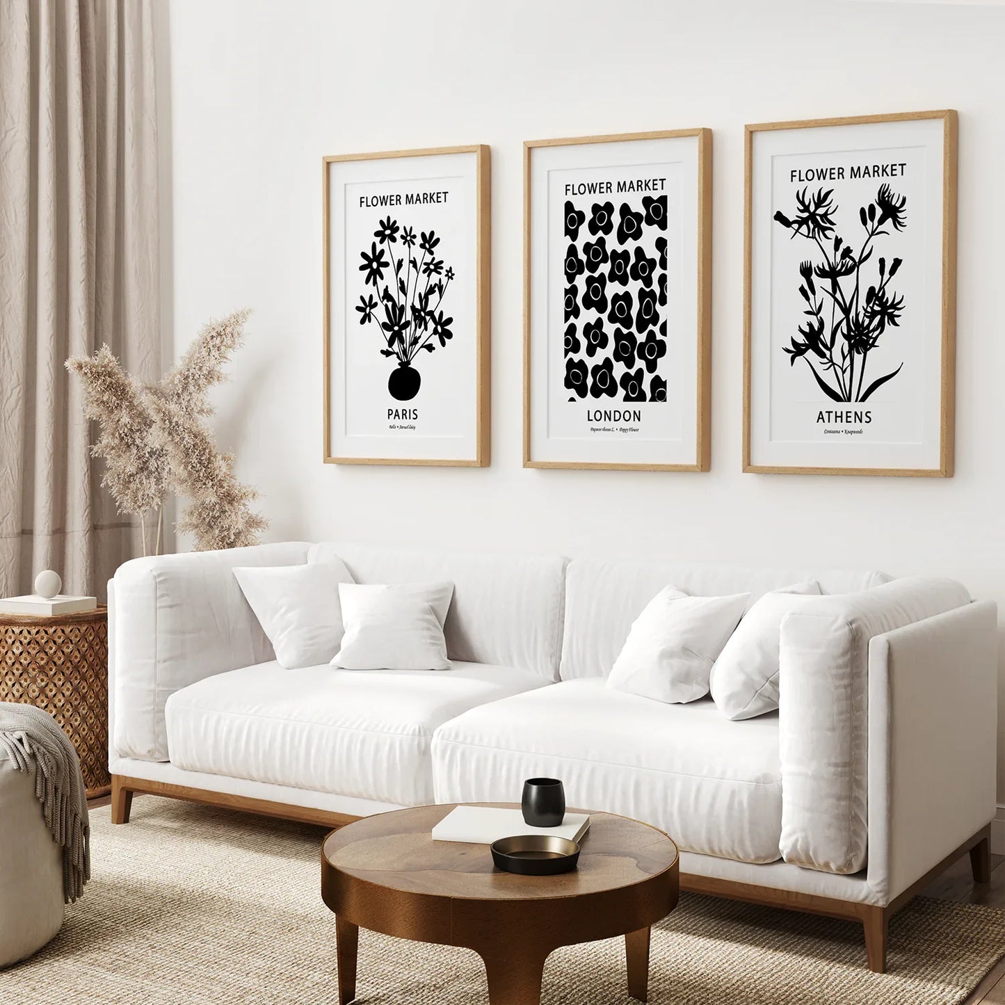 Flower Market Black and White Wall Art Set of 3