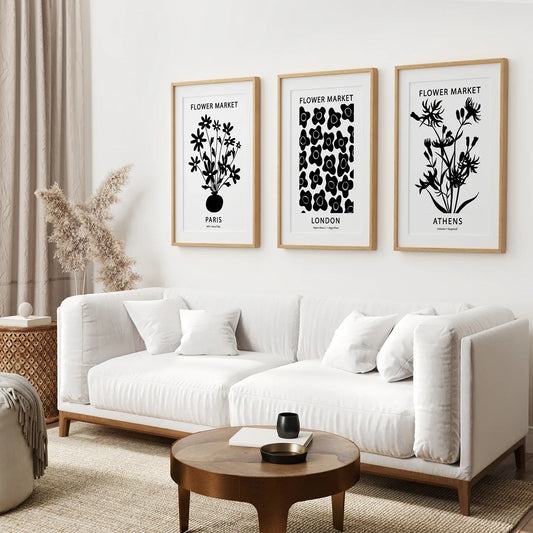 Flower Market Black and White Wall Art Set of 3