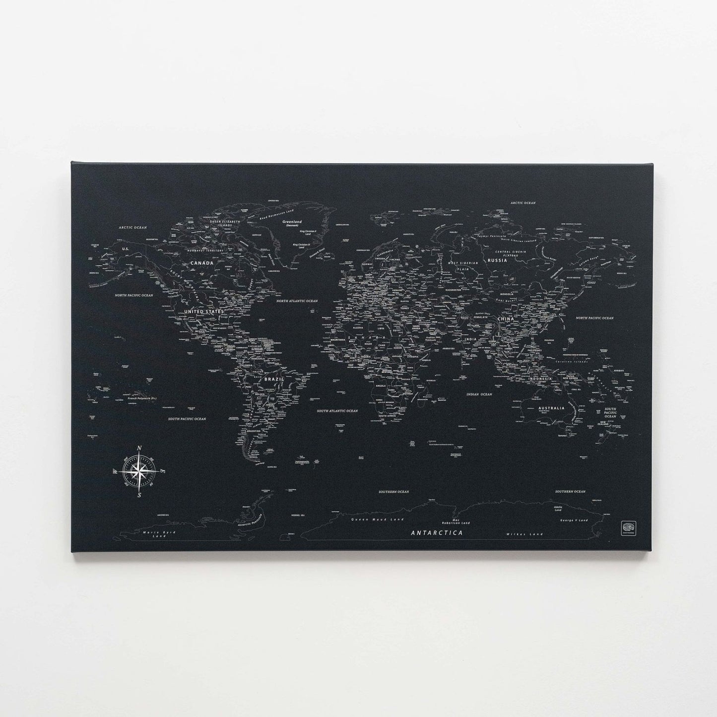 Black World Map Canvas Wall Art