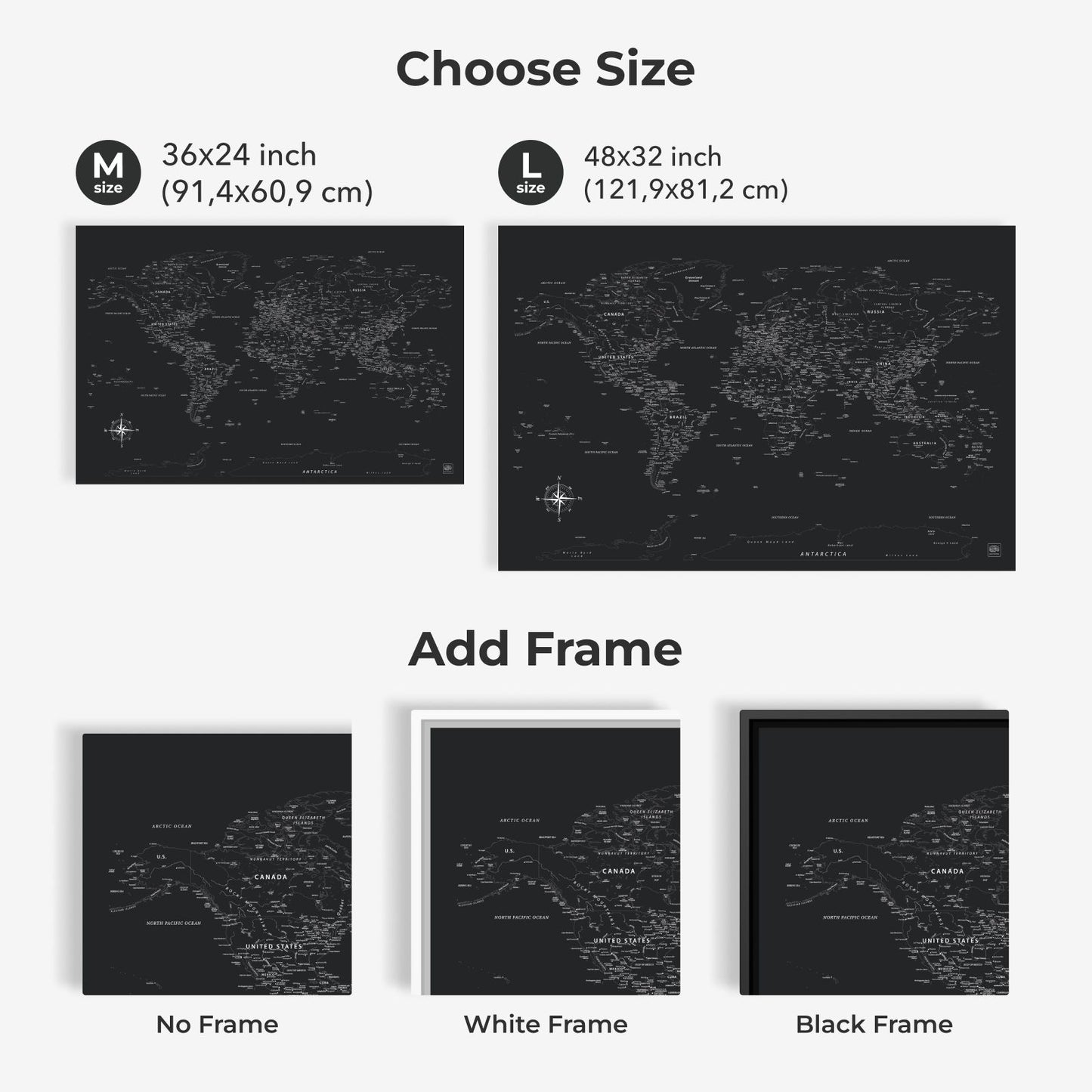 Black World Map Canvas Wall Art