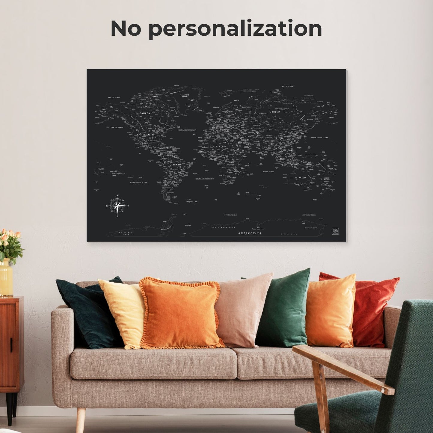 Black World Map Canvas Wall Art