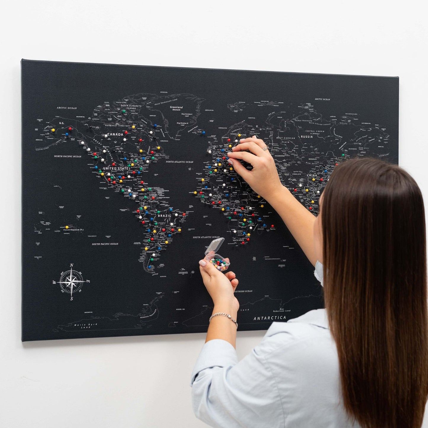 Black World Map Canvas Wall Art
