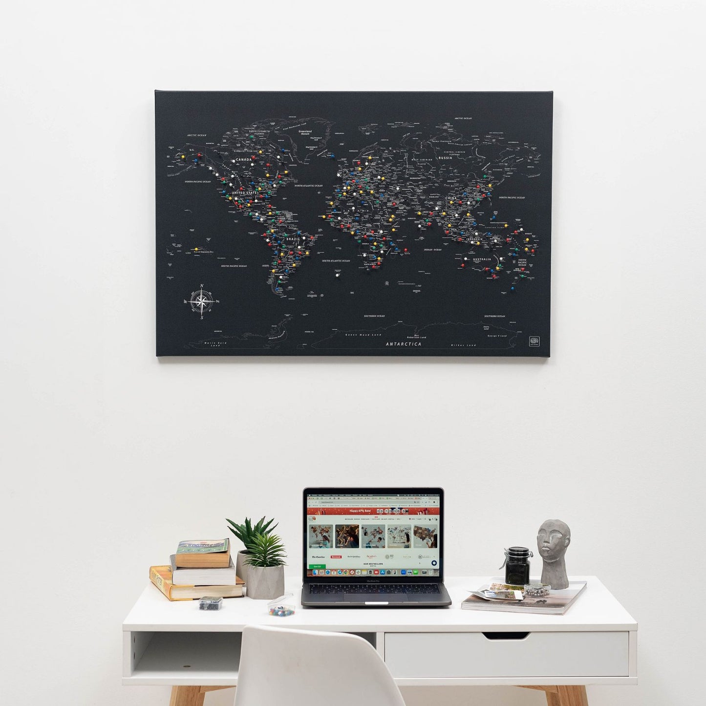 Black World Map Canvas Wall Art