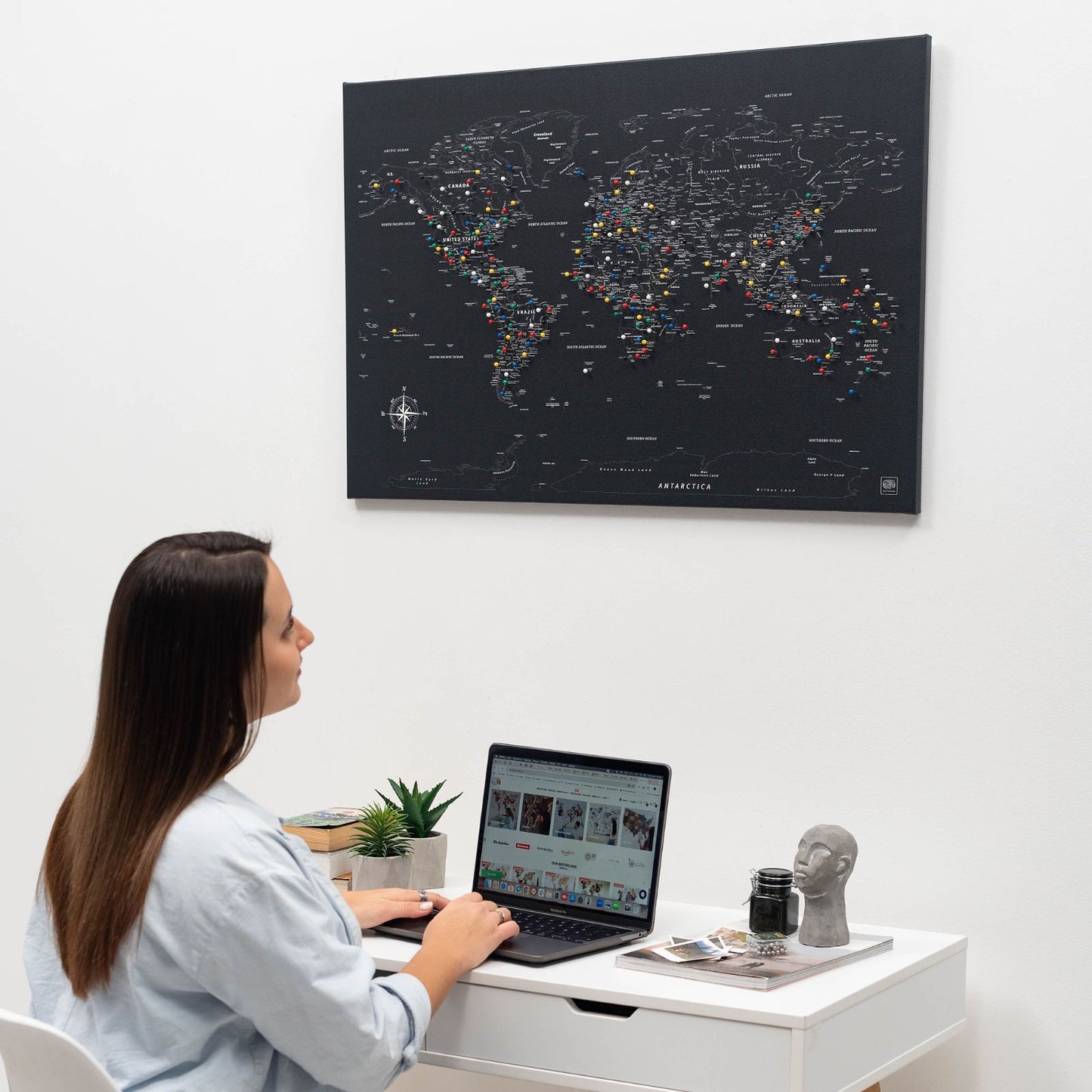 Black World Map Canvas Wall Art