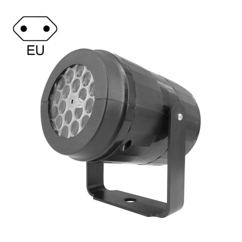 Black Christmas LED projector spotlight with EU compatibility symbol on a white background
