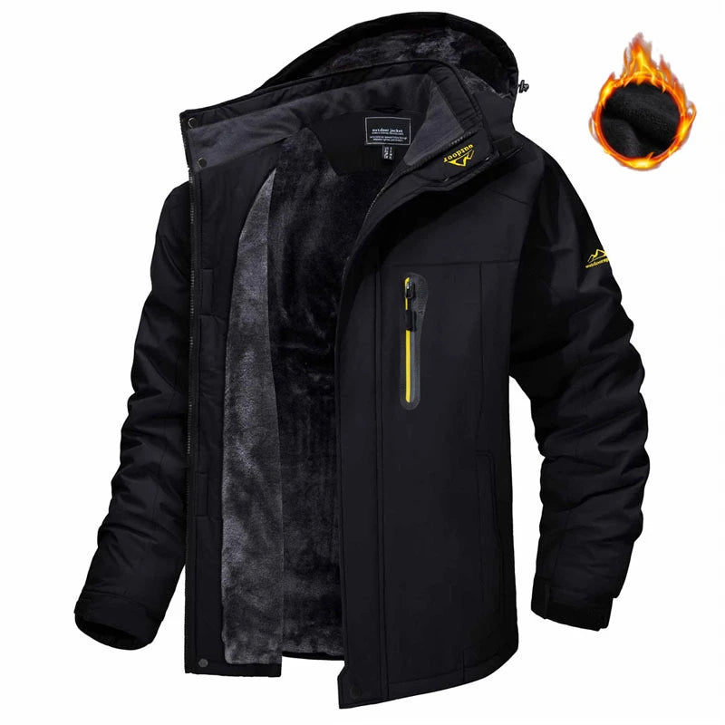 Black Fleece lined winter jacket interior showing thick warm insulation material