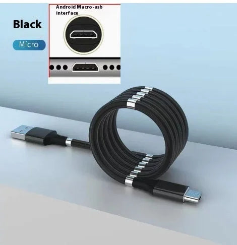 Black Micro USB magnetic charging cable Android Macro-usb interface portable data cable