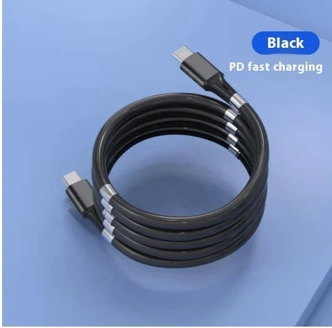 Black magnetic Type-C cable PD fast charging coiled design portable data cable