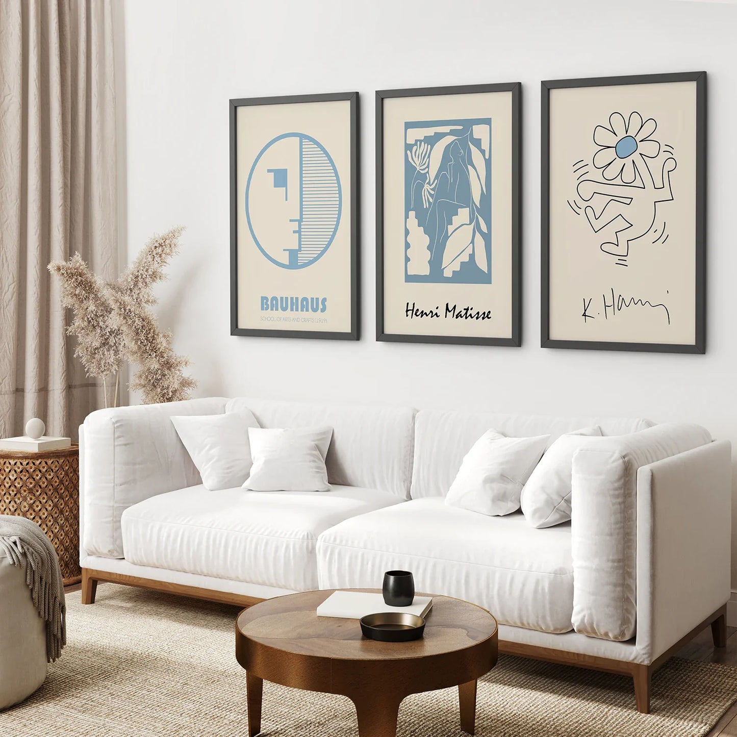 Abstract Wall Art Set of 3, Pastel Blue Cut-Out Prints