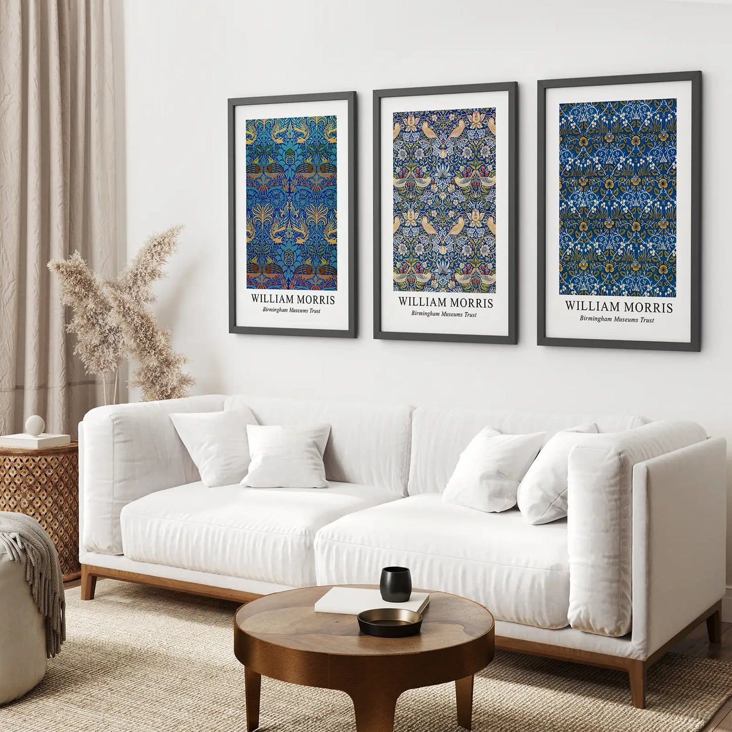 Neutral Floral Wall Art Set of 3 Vintage Pattern Prints