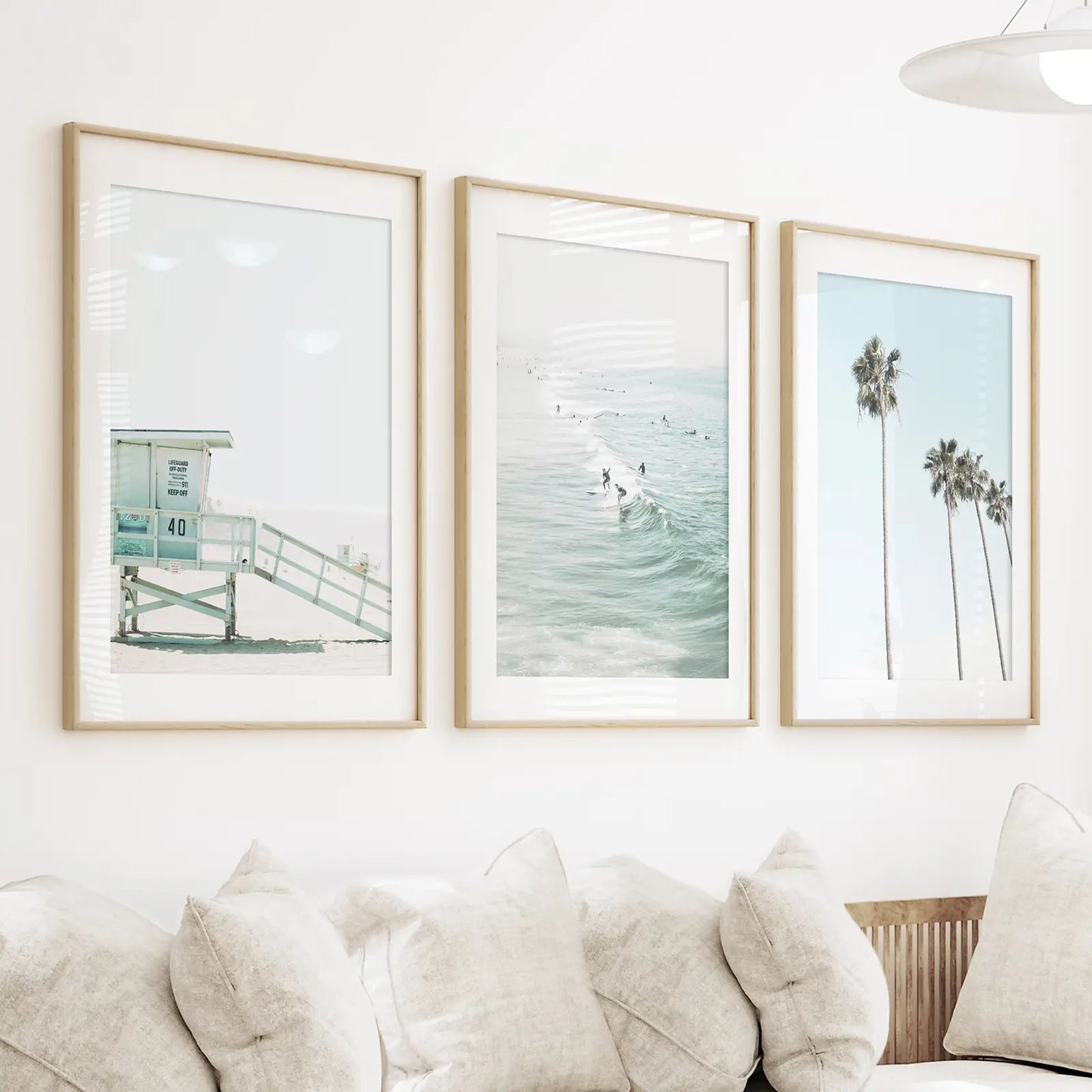 California Coastal Wall Art Set of 3. Lifeguard, Surfers