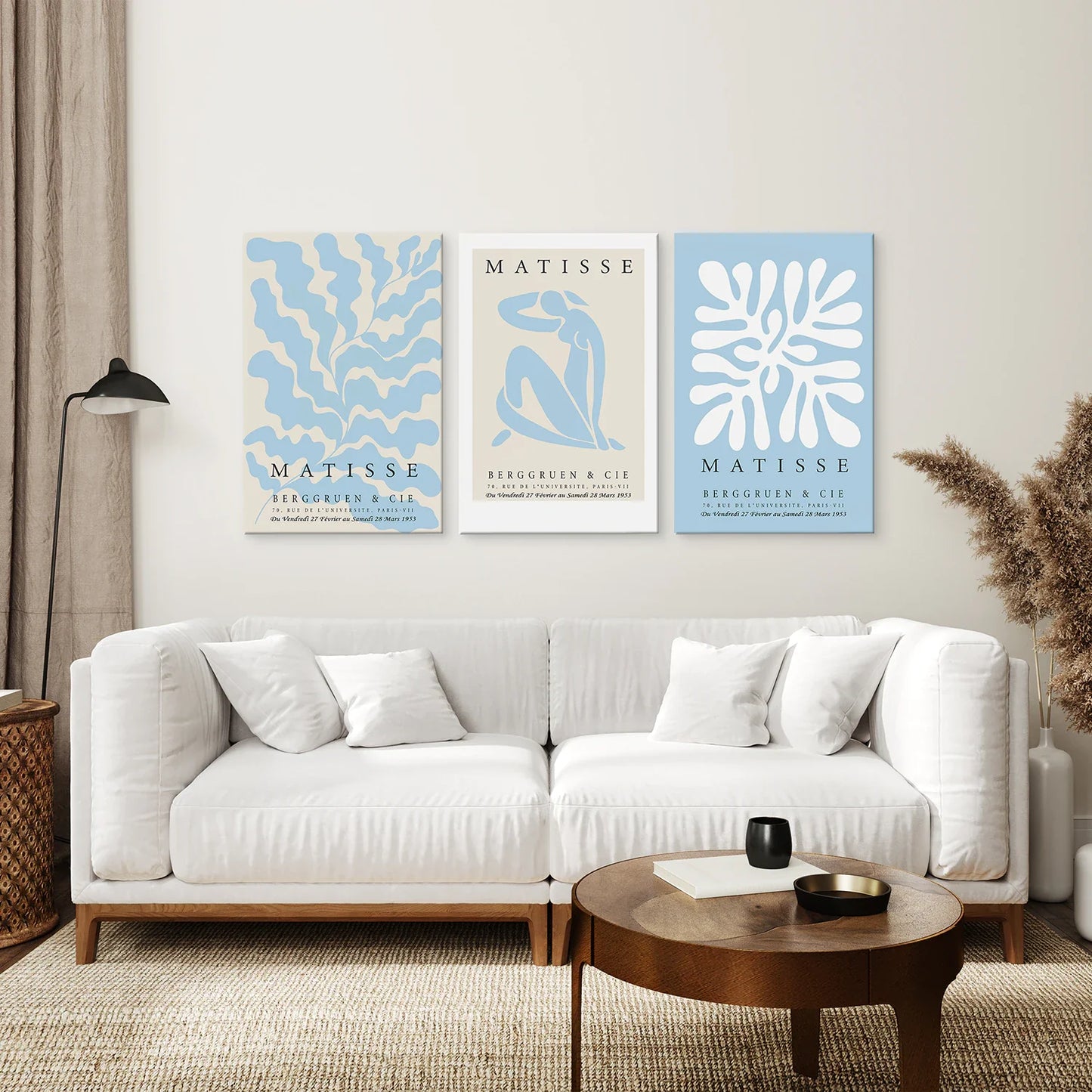 Set of 3 Blue and Beige Abstract Cut-Out Prints - Wall Art