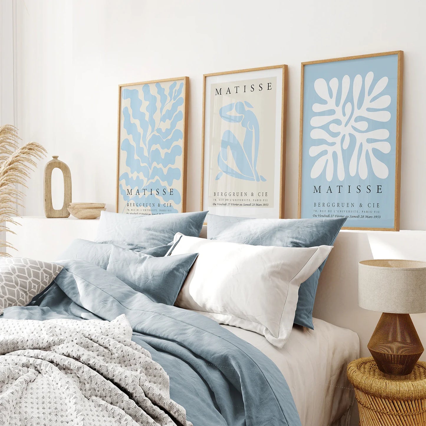 Set of 3 Blue and Beige Abstract Cut-Out Prints - Wall Art