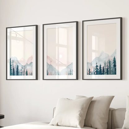 Forest and Mountain Landscape Wall Art Set of 3