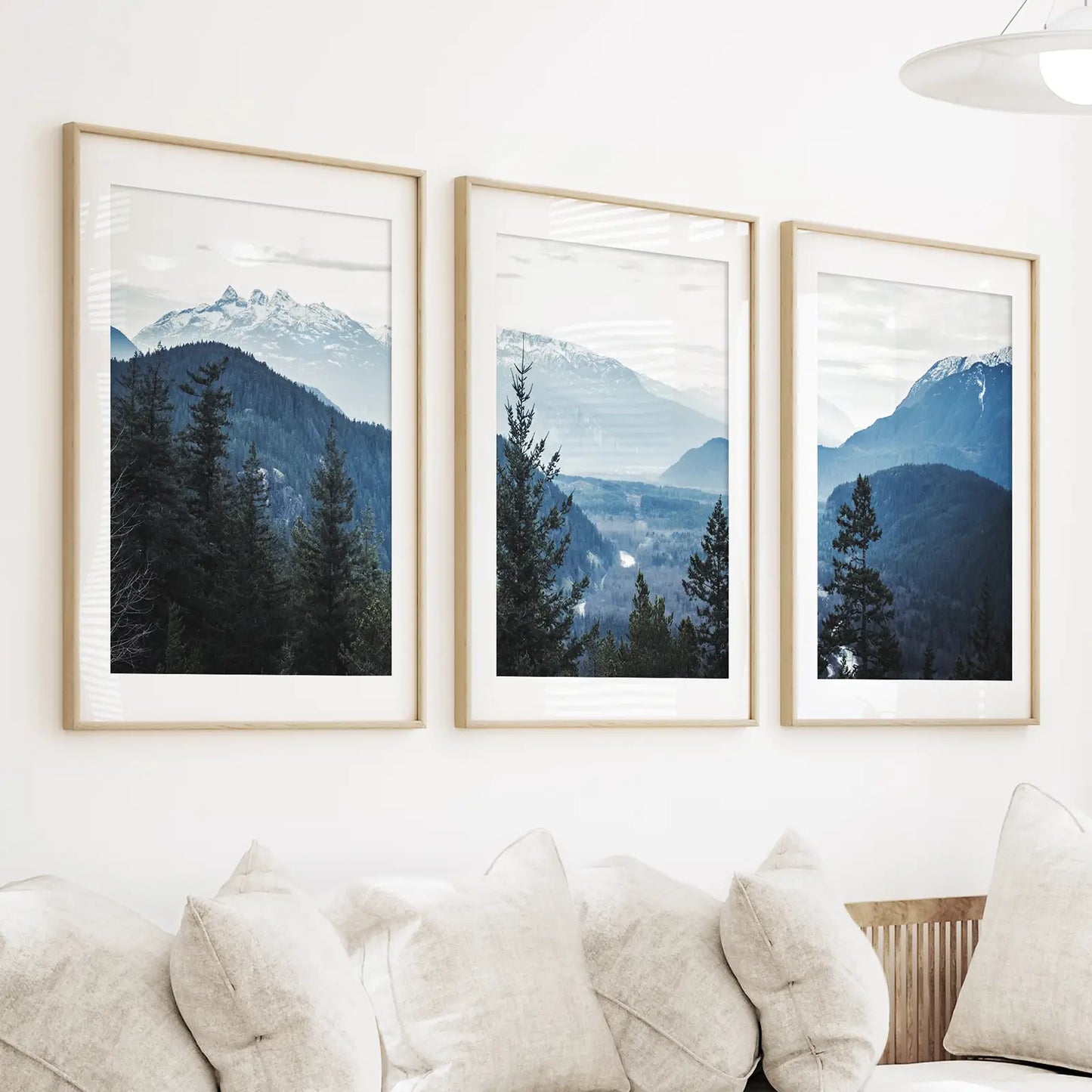 Navy Blue Mountain Forest Wall Art, Nordic 3 Piece Set