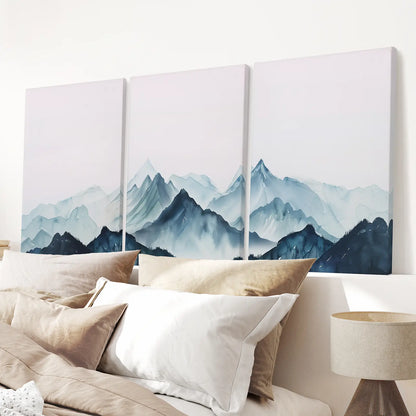 Modern Blue Mountain Landscape Wall Art Set of 3