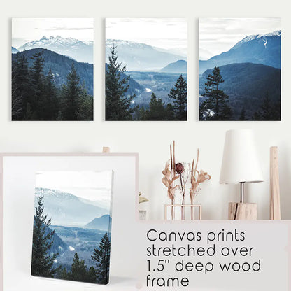 Navy Blue Mountain Forest Wall Art, Nordic 3 Piece Set