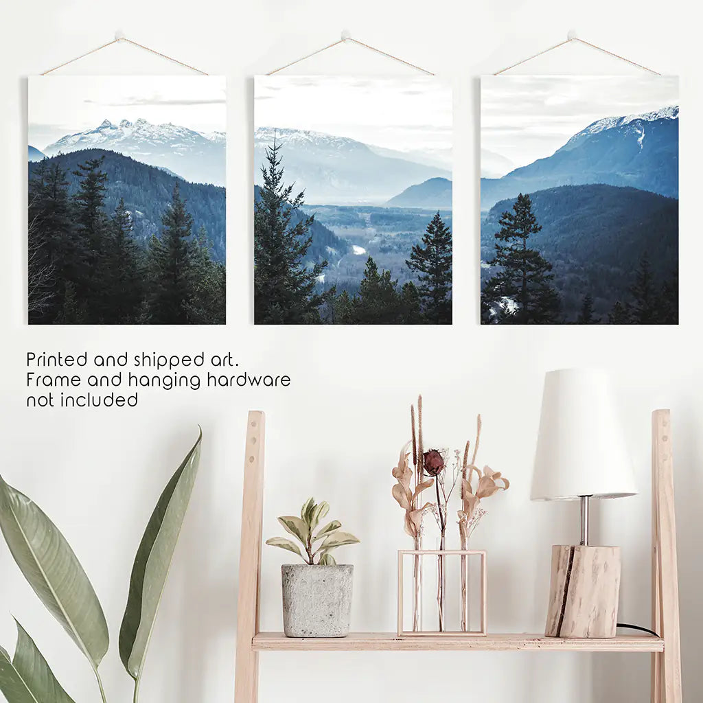 Navy Blue Mountain Forest Wall Art, Nordic 3 Piece Set