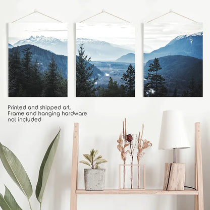 Navy Blue Mountain Forest Wall Art, Nordic 3 Piece Set