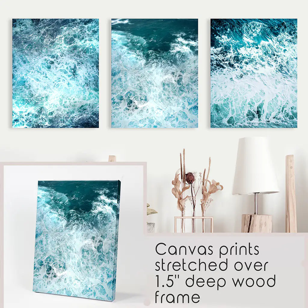 Minimalist Ocean Waves 3 Piece Canvas Wall Art Set